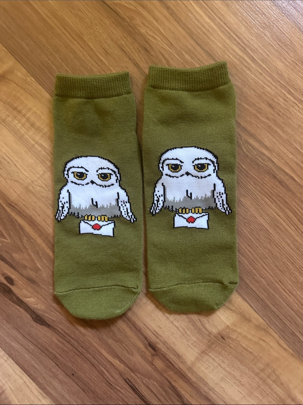 Olive Green Novelty Owl Crew Socks for Men - Picture 2 of 3